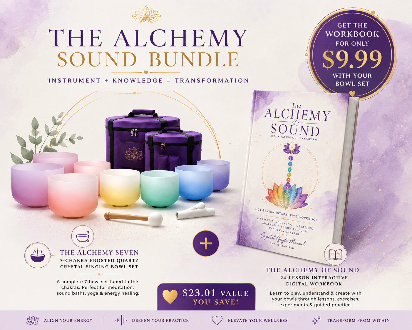 The Alchemy Sound Bundle: 7-Chakra Crystal Singing Bowls + Interactive Sound Guide